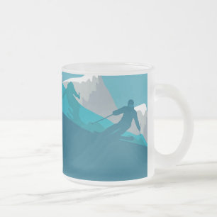 Caneca De Café Vidro Jateado Skier Silhouette All Mountain Skiing