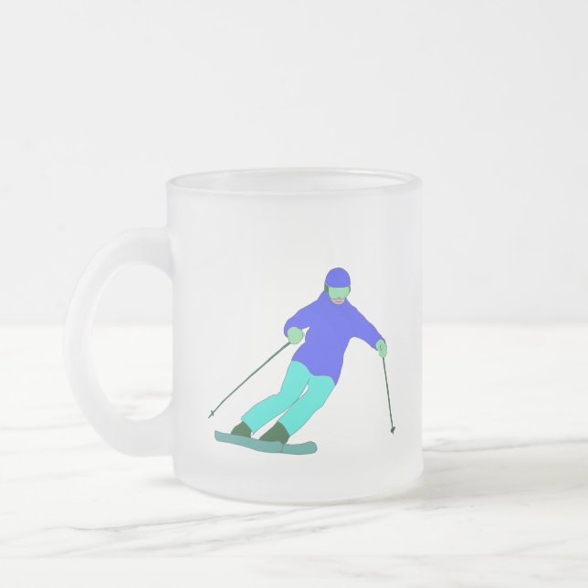 Caneca De Café Vidro Jateado Skier Snow Skiing (Esquerda)