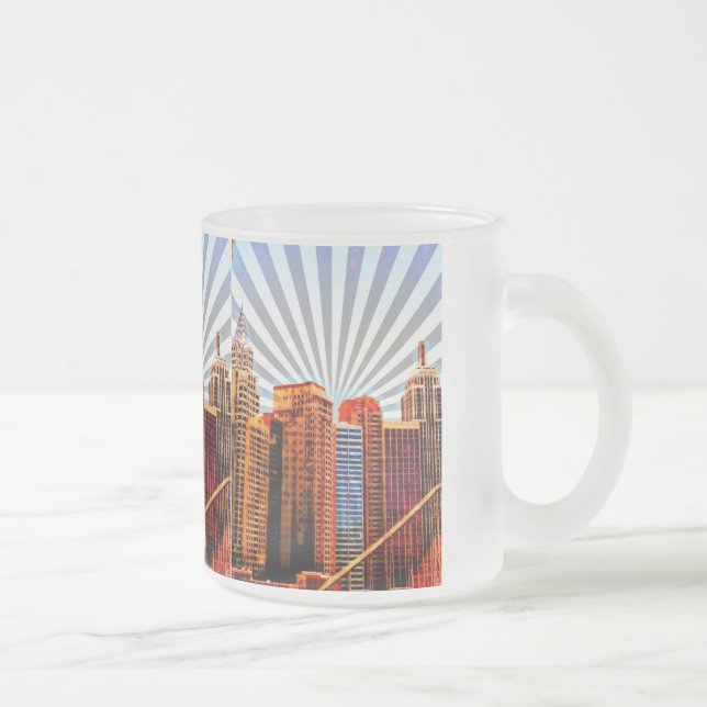 Caneca De Café Vidro Jateado Skyline do Sunrise da pop Art (Direita)