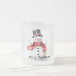 Caneca De Café Vidro Jateado Snowman Red Scarf Christmas