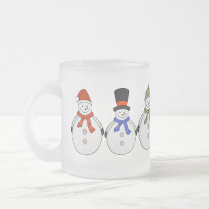 Caneca De Café Vidro Jateado Snowmen Winter veio