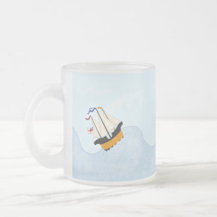 Caneca De Café Vidro Jateado Sobre o Mar Rolling Três Navios Britânicos em Cruz