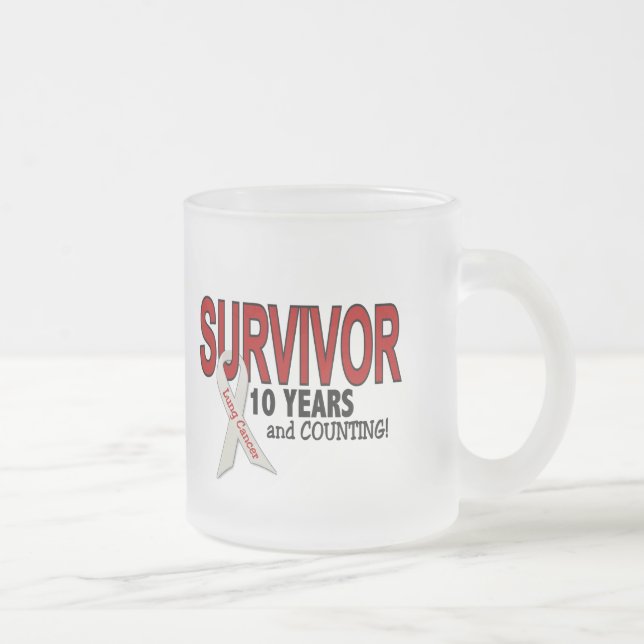 Caneca De Café Vidro Jateado Sobrevivente de câncer do pulmão 10 anos (Direita)