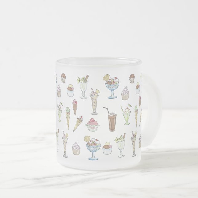 Caneca De Café Vidro Jateado sorvete Sundae Padrão Branco (Frente Esquerda)