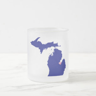Caneca De Café Vidro Jateado State Mug/Michigan-Home é onde está o Coração