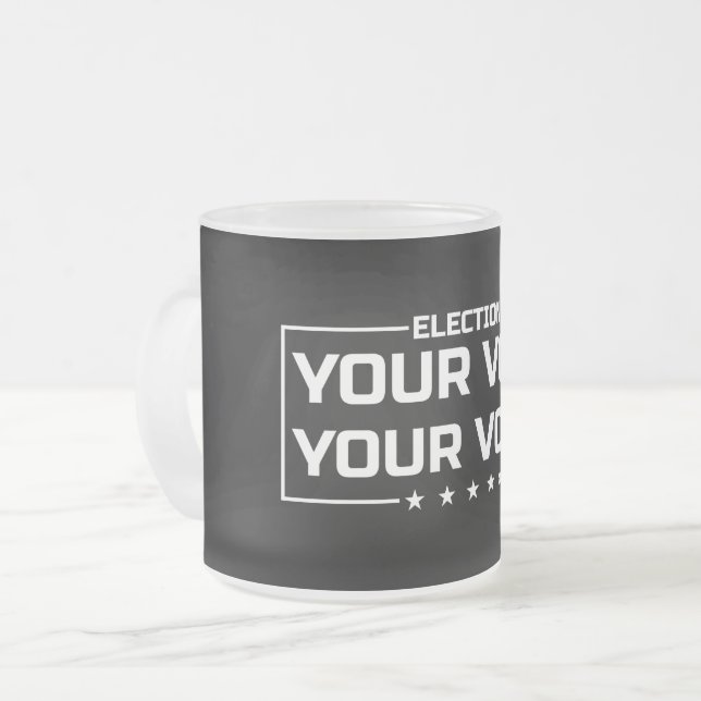 Caneca De Café Vidro Jateado Sua Votação Sua Voz fonte branca (Frente Esquerda)