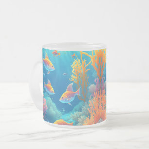 Caneca De Café Vidro Jateado Submarino Com Peixes Tropicais