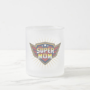 Caneca De Café Vidro Jateado Super Mãe Hero Escudo Asas Melhor Mãe de Todos os