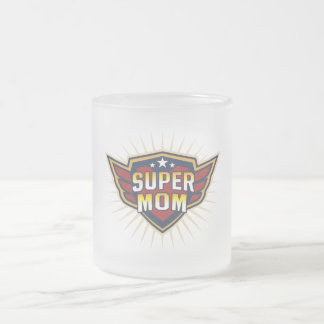 Caneca De Café Vidro Jateado Super Mãe Hero Escudo Asas Melhor Mãe de Todos os