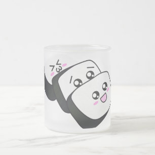 Caneca De Café Vidro Jateado Sushi feliz