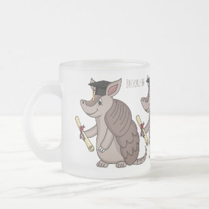 Caneca De Café Vidro Jateado Tatu bonito com desenho de boné de formatura