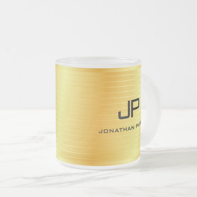 Caneca De Café Vidro Jateado Tendência Dourada Elegante de Modelo Monogramas (Frente Esquerda)