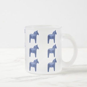 Caneca De Café Vidro Jateado Teste padrão azul sueco do cavalo de Dala