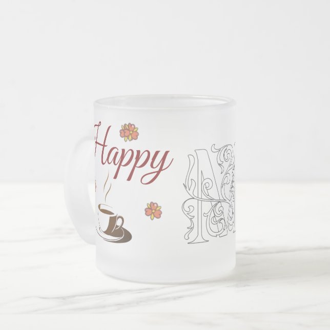 Caneca De Café Vidro Jateado Texto do Dia de as mães 'M' Feliz (Frente Esquerda)