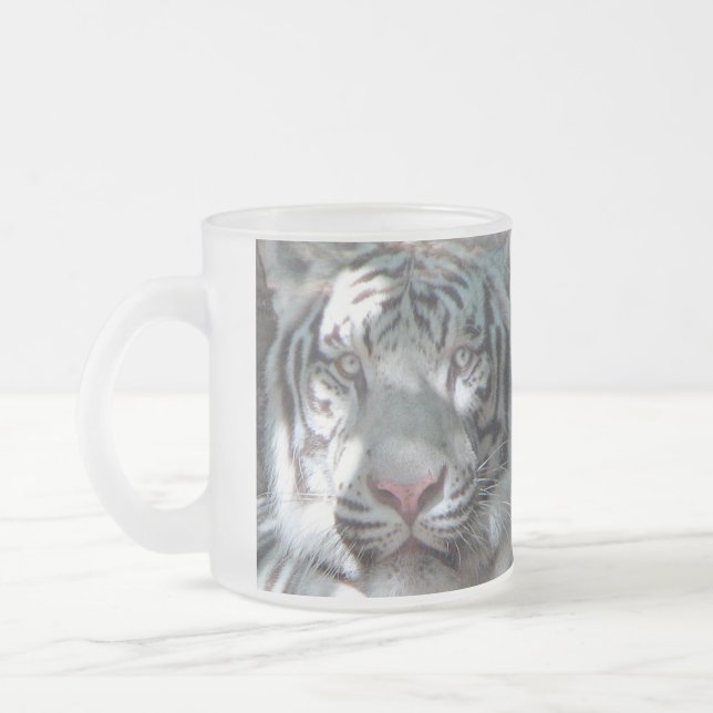 Caneca De Café Vidro Jateado Tigre Branco (Esquerda)