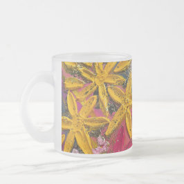 Caneca De Café Vidro Jateado Tinta floral de arte em 3D