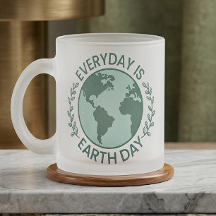 Caneca De Café Vidro Jateado Todo Dia é Dia da Terra - Amante da Terra Verde Vi