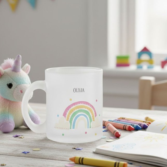 Caneca De Café Vidro Jateado Transparent Rainbow Clouds Personalized Kids' Mug  (Criador carregado)