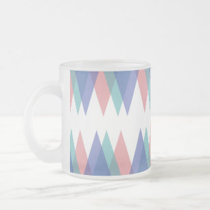 Caneca De Café Vidro Jateado Triângulos azuis e corais