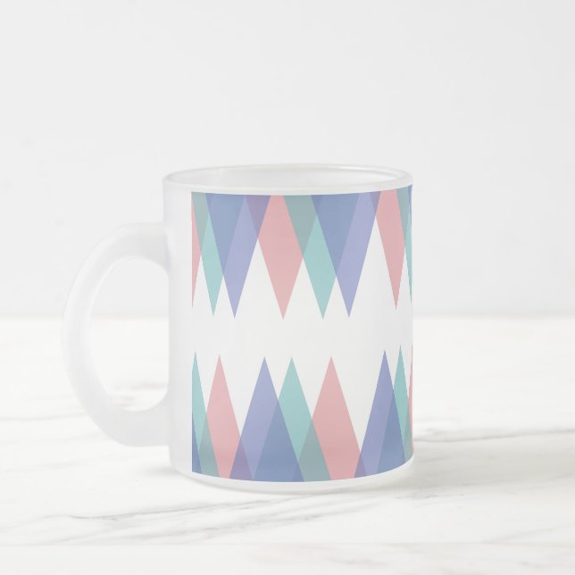 Caneca De Café Vidro Jateado Triângulos azuis e corais (Esquerda)
