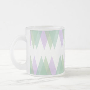 Caneca De Café Vidro Jateado Triângulos verdes e liláticos