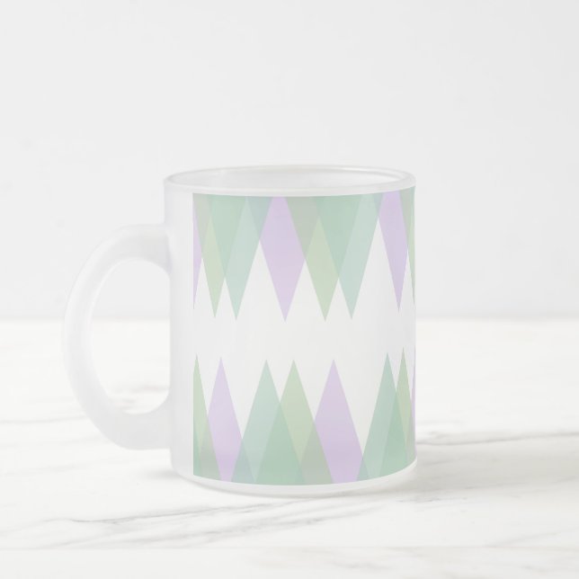 Caneca De Café Vidro Jateado Triângulos verdes e liláticos (Esquerda)