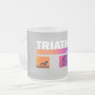 Caneca De Café Vidro Jateado Triathlon: Apanhando a Natação, bicicleta, corra