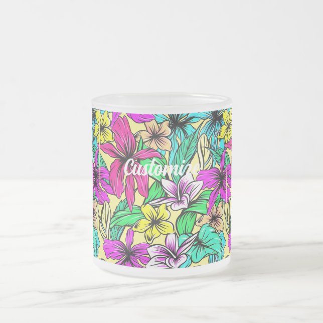 Caneca De Café Vidro Jateado Tropical Flower Mix Thunder_Cove (Centro)