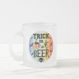 CANECA DE CAFÉ VIDRO JATEADO TRUQUE OU CERVEJA - HALLOWEEN