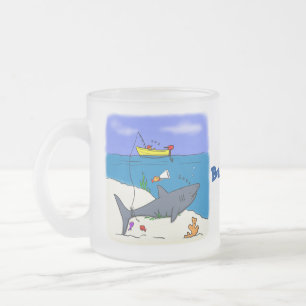 Caneca De Café Vidro Jateado Tubarão-cama engraçado e desenho animado