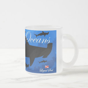 Caneca De Café Vidro Jateado Tubarão de HammerHead - salvar nossos oceanos
