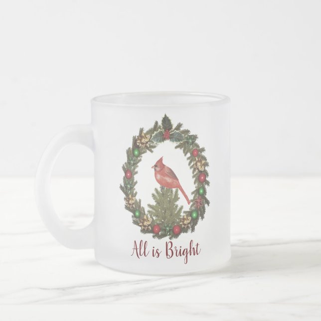 Caneca De Café Vidro Jateado Tudo Está Bright Red Cardinal Rua de Natal (Esquerda)