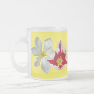 Caneca De Café Vidro Jateado Tulipas brancas vermelhas Fechar Fosco