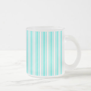 Caneca De Café Vidro Jateado Turquesa e listras doces brancas
