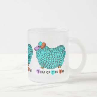 Caneca De Café Vidro Jateado Turquesa Ram Chinês Ano Zodilatador Vidro Fosco M
