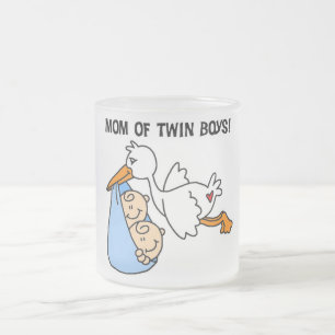 Caneca De Café Vidro Jateado Twin Boys, Camisetas e presentes da mamãe-Stork