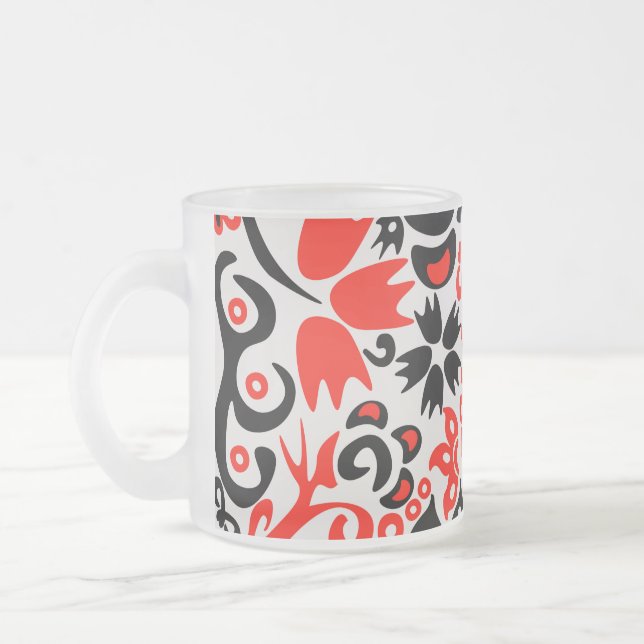Caneca De Café Vidro Jateado Ukrainian ethnic folk art floral pattern absrtact  (Esquerda)