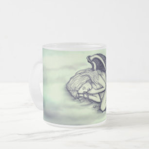 Caneca De Café Vidro Jateado Um anjo adormecido nas nuvens do céu