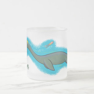 Caneca De Café Vidro Jateado Um belo e feliz cartoon de monstro do mar, plesios