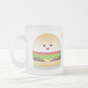 Caneca De Café Vidro Jateado Um bonito e feliz desenho animado do hambúrguer ka