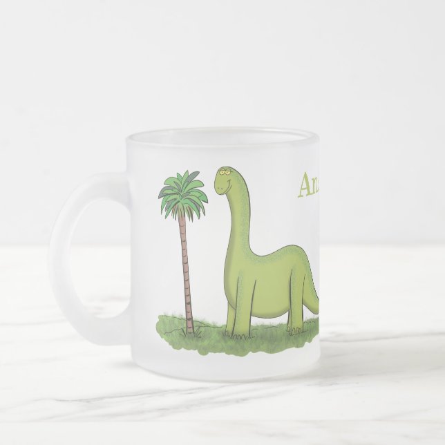 Caneca De Café Vidro Jateado Um desenho animado de brontosaurus dinossauros, ve (Esquerda)