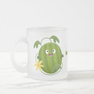 Caneca De Café Vidro Jateado Um desenho animado de melancia feliz e bonito