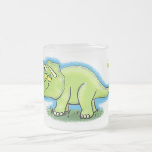 Caneca De Café Vidro Jateado Um desenho animado de triceratops dinossauros, ver