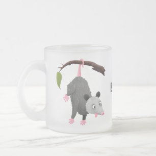 Caneca De Café Vidro Jateado Um gambá engraçado bonito pendurado na banda desen