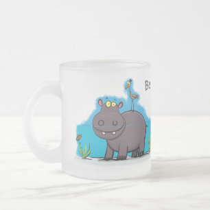 Caneca De Café Vidro Jateado Um hipopótamo engraçado bonito com desenhos animad