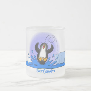 Caneca De Café Vidro Jateado Uma ilustração de desenho animado de pinguins de s