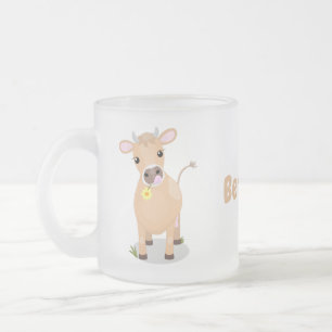 Caneca De Café Vidro Jateado Uma vaca e um desenho florescentes de flores