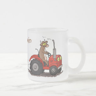 Caneca De Café Vidro Jateado Uma vaca feliz e bonita dirigindo um desenho de tr