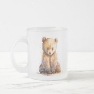 Caneca De Café Vidro Jateado Urso-Bebê Castanho-De-Cana-De-Cama, Sentado