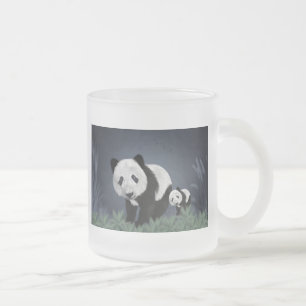 Caneca De Café Vidro Jateado urso panda fofo animal preto branco doce